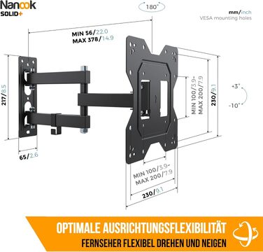 Настінний кронштейн для ТБ Nanook SOLID+ поворотний та нахильний, для телевізорів 40-77 дюймів, VESA 600x400, витримує до 45 кг, універсальний