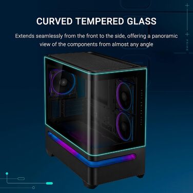 Корпус ПК ASUS Prime AP202 ARGB mATX: Панорамне скло, Aura Sync, підтримка GPU до 420 мм, 9 вентиляторів 120 мм, чорний
