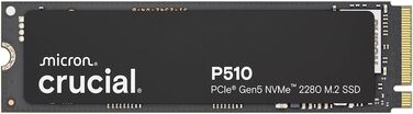 SSD Crucial P510 1TB M.2 NVMe PCIe 5.0 Gen5 з радіатором, до 11000 МБ/с читання, 9500 МБ/с запис, для ПК та PS5