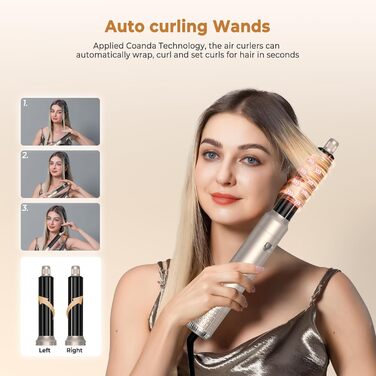 UKLISS Hairstyler 6 в 1 Airbrush: професійний набір для укладки волосся | 1000W | Air Curler, фен-щітка, стайлер для локонів, об'єму та випрямлення | Золотий