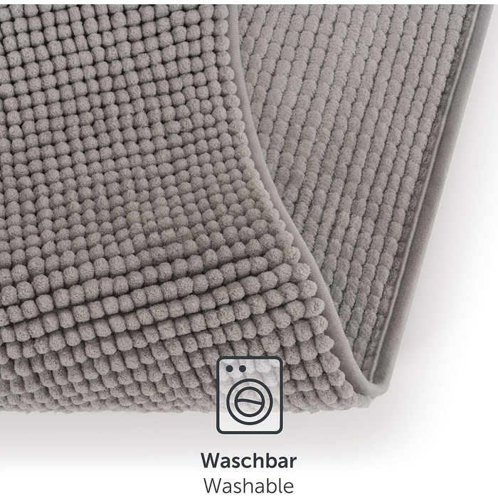 Килимок для ванної кімнати Blumtal Chenille 40x60 см - сертифікований Oeko-TEX, антиковзаючі, миються, сірий