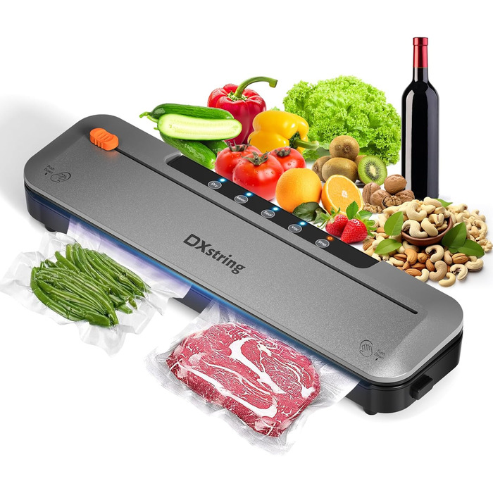 Вакуумний пакувальник DXstring для продуктів харчування, 75kPa, з 15 пакетами, автоматичний, з ріжучим пристроєм