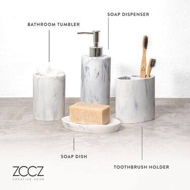 Набір для ванної кімнати ZCCZ: органайзер 4 в 1 (тримач для зубних щіток, дозатор мила, мильниця, стаканчик) – елегантний дизайн 
