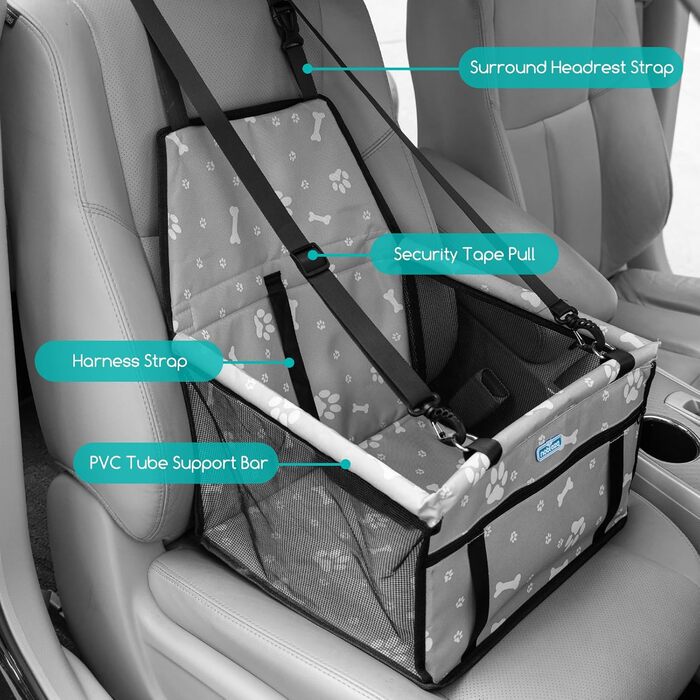 Nobleza Автомобільний крісло-переноска для собак та котів, сірий, 40x34x25 см, складна, миється