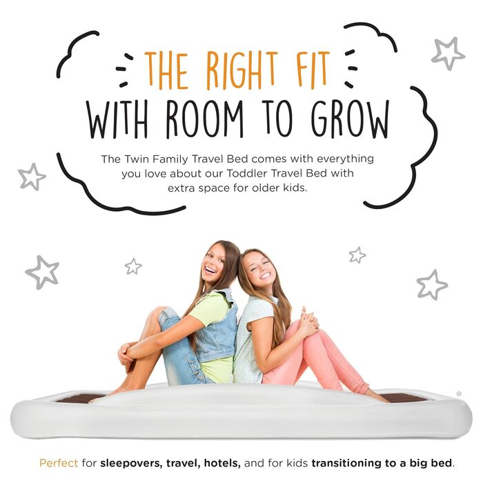 Надувне дитяче ліжко Shrunks® для подорожей з захистом від падіння - м'яка повітряна матрац для подорожей, ночівлі, кемпінгу - біло-коричневе ліжко-приліжко в готелях або вдома 152 x 94cm (Family)