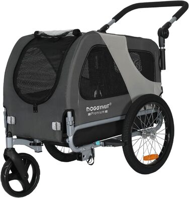 DOGGYHUT® Преміум візок для собак 2-в-1: візок-бугель для собак до 23 кг (Сірий)