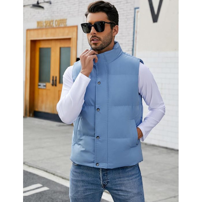 Чоловічий пуховий жилет Flygo - теплий, легкий, без рукавів, блакитний (XL)