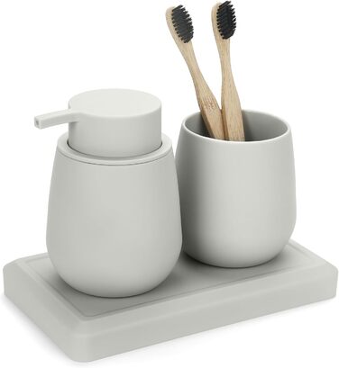 Сучасний набір для ванної кімнати AJEUNGAIN сірого кольору: мильниця, стакан для зубної пасти, піднос. Організатор для ванної кімнати (сірий). 3 шт.