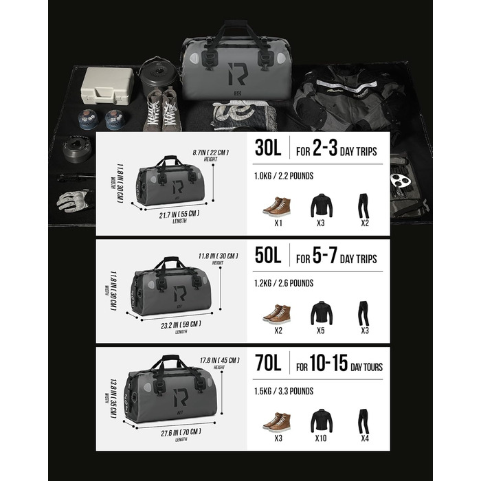 IRON JIA's Motorcycle Bag Luggage Roll Waterproof Motorcycle Rear Bag Saddle Bag Travel Bag with Roll-Seal Shoulder Straps Suitable for Motorcycle Cycling Camping Water Sports - (Gray, 30L)