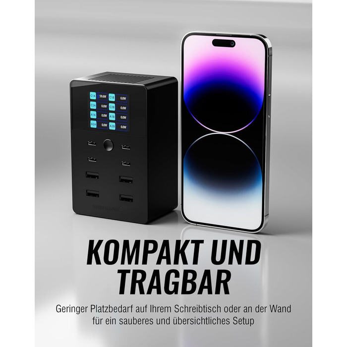 Зарядний пристрій Sabrent USB 60W, 10 портів, швидка зарядка для MacBook, ноутбуків USB-C, iPhone, Samsung Galaxy (AX-TPCS)