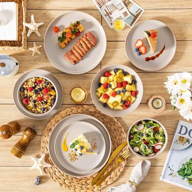 Набір чашок Vancasso PLAYA 6 шт. з ручкою 480мл, чайні чашки з кераміки, придатні для мікрохвильової печі та посудомийної машини (Бежевий, Сервіз 48 шт.)