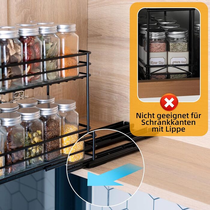Висувна полиця для спецій EasyVibe, 2 яруси, органайзер для кухонної шафи