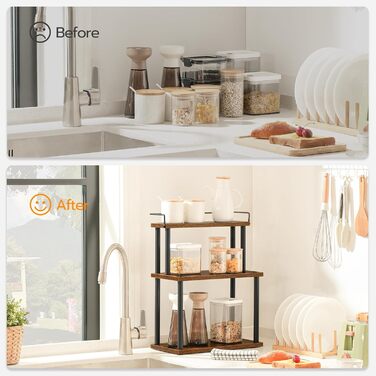 HOOBRO Spice Rack, Kitchen Shelf, 3-Tier Storage Shelf, Desk Organizer, for Kitchen Countertop, Desk, Study Room, Office, Vintage Brown EBF02TL01