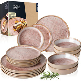 Moritz & Moritz TERRA 36-Piece Dinnerware Set for 12 People - Plate Set in delicate Terracotta made from high-quality porcelain - Dinnerware set for 12 people, consisting of 12 dinner plates, dessert plates, and bowls each. Terracotta 36-piece dinnerware set.