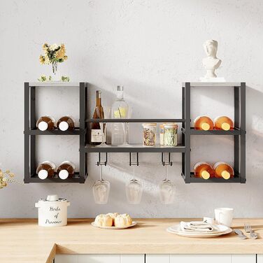 Настінна вітрина для вина VEDECASA на 3 яруси з 6 тримачами для келихів, сіра