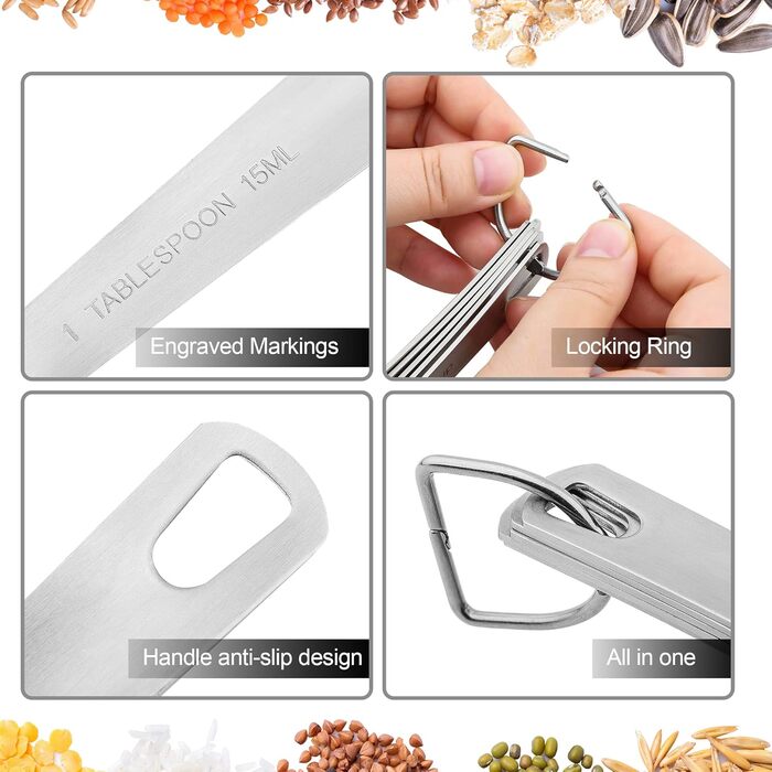 Measuring Cup and Spoon Set, 18/8 Stainless Steel - 8 Measuring Cups and 9 Measuring Spoons with Leveler and Measuring Equivalents, Kitchen and Baking Measuring Cups and Spoons 19-Piece Set