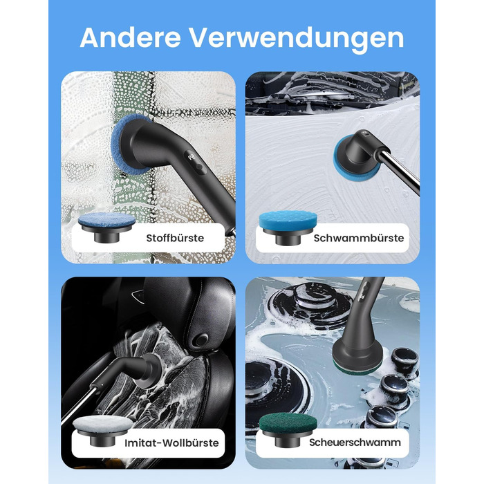 Електрична щітка для прибирання Leebein 2025 з насадкою Spin Scrubber, IPX7, 7 насадок, регульована ручка та 2 швидкості, для ванної, підлоги, кухні