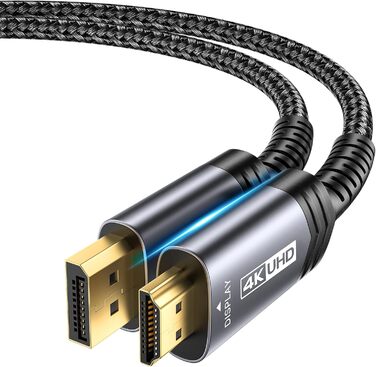 Кабель DisplayPort до HDMI JSAUX 2м, 4K@30Hz, 2K@60Hz, 1080P@120Hz, позолочений, обплетення, алюмінієва оболонка, для комп'ютерів Lenovo, HP, Dell, AMD, NVIDIA