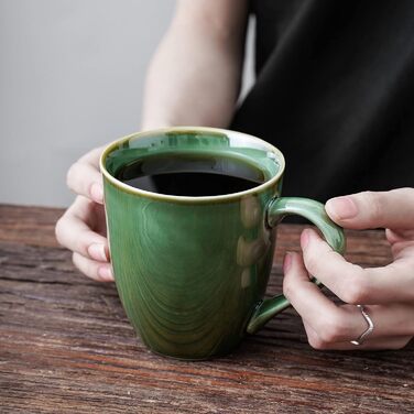 vicrays Coffee Mug Set, 340 ml, 6 Pieces, Ceramic Mugs for Men and Women, Unique Glazed Cups with Handle for Coffee, Tea, Milk, Hot Chocolate, Cereal (green)