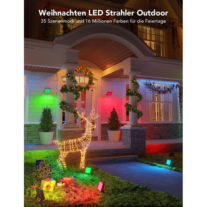 Govee Smart LED Flood Light, RGBICWW WiFi Outdoor Flood Light Works with Alexa, 2700-6500K, Dimmable LED Light with Color Changing, IP66 Waterproof, 4-Pack Outdoor Christmas Decoration