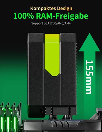 upHere Кулер для CPU з ARGB підсвічуванням, 4 теплові трубки, 120мм вентилятор, сумісний з AMD AM4 AM5/Intel 2011/2066, ПК кулер up1KC4