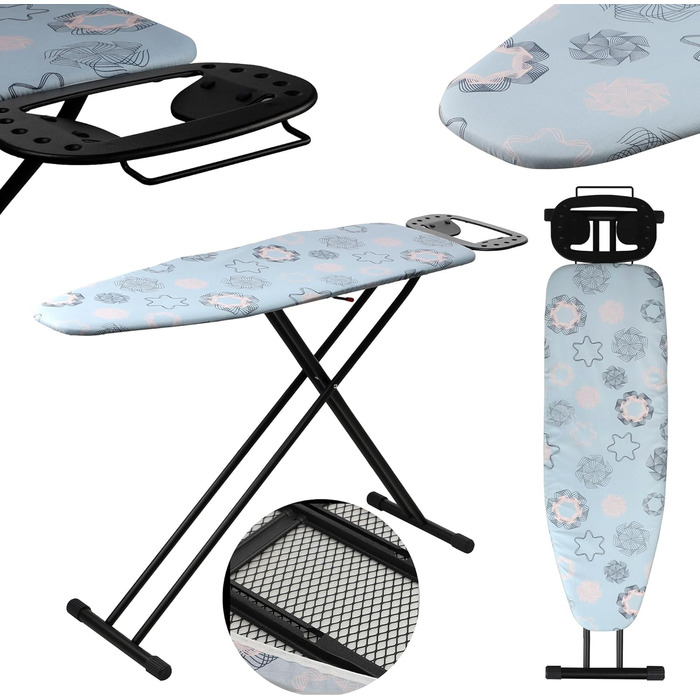 KADAX Ironing Board, 120x38 cm Folding Ironing Table, Height-Adjustable Steaming Ironing Table, Ironing Board with Non-Slip Feet, Table with 8mm Foam Padding (Dark Blue)