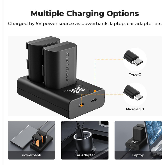 Акумулятор для камери Canon K&F CONCEPT LP-E6P 2400mAh (2 шт.) з зарядним пристроєм, сумісний з EOS R5 Mark II, R5, R6, R7