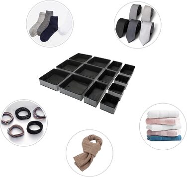 Puricon 13-Piece Storage Box Set Fabric Drawer Organizers/Organization System for Clothes Foldable Storage Boxes Set Boxes for Closet Bedroom - Grey