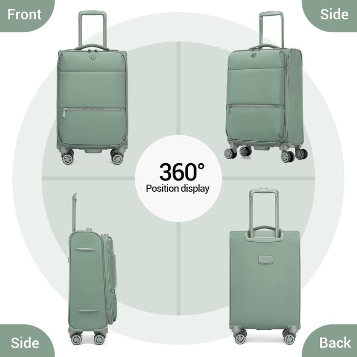 Чемодан Miss Lulu Handgepäck, 59.5 x 36.5 x 25 см, зелений, 32 л, з відділенням для мокрого одягу, на 4 колесах, для подорожей та бізнесу