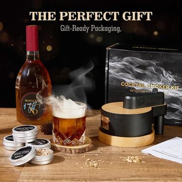 Набір для копчення віскі: 6 видів тирси, дубовий smoker з основою, 2 металеві фільтри, комплект для віскі та Old Fashioned, подарунок для чоловіків (без бутану)