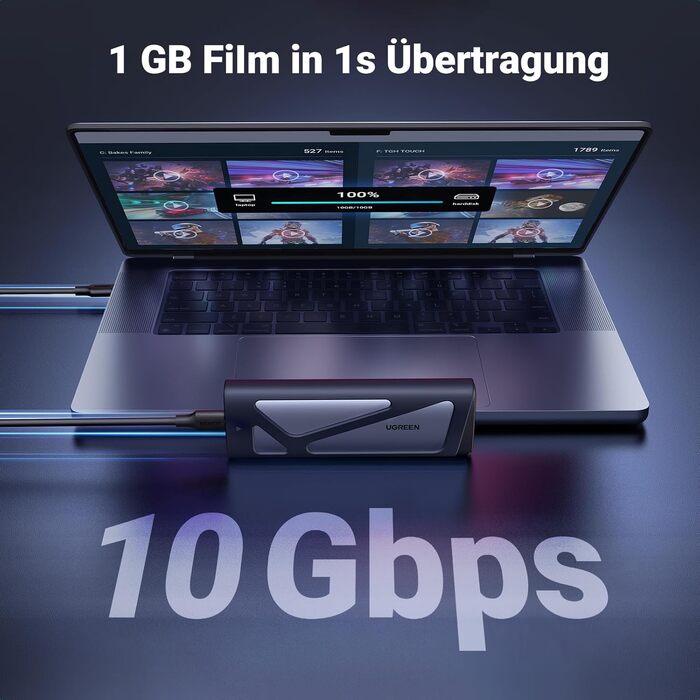 Зовнішній корпус для SSD UGREEN M.2 NVMe та SATA, USB 3.2 Gen 2, швидкість 10 Гбіт/с, алюмінієвий