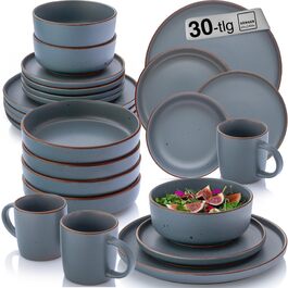 Набір посуду SÄNGER Bombay Graphit 30 предметів для 6 осіб: тарілки, миски, тарілки для пасти, чашки | Steingut посуд