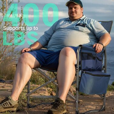 Кемпінговий стілець OVERMONT складний з бічним столиком та охолоджувальною сумкою, до 180 кг, синій