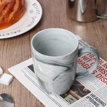 Smilatte Unique Coffee Cups, M067, Marble-Ceramic Cup for Home and Office, Microwave-Safe, Set of 4, Gray