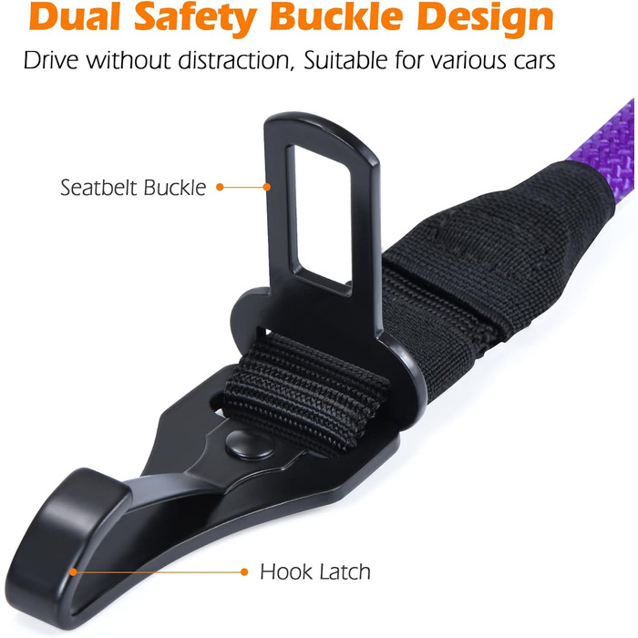 Автомобільний повідок для собак PetBonus: безпечний ремінь, поводок-шлейка для собак великих, середніх та малих порід (фіолетовий)