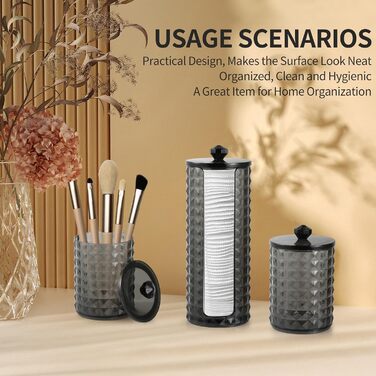 Контейнер для ватних паличок та дисків 3 STK з кришкою, чорний - органайзер для ванної кімнати, PP-матеріал, дизайн 