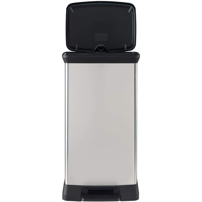 Сміттєвий відер Curver Deco Bin 50Л для кухні з педаллю, системою Soft-Close, герметичним кришкою та антивідбитковим покриттям, сріблясто-чорний (металевий ефект)