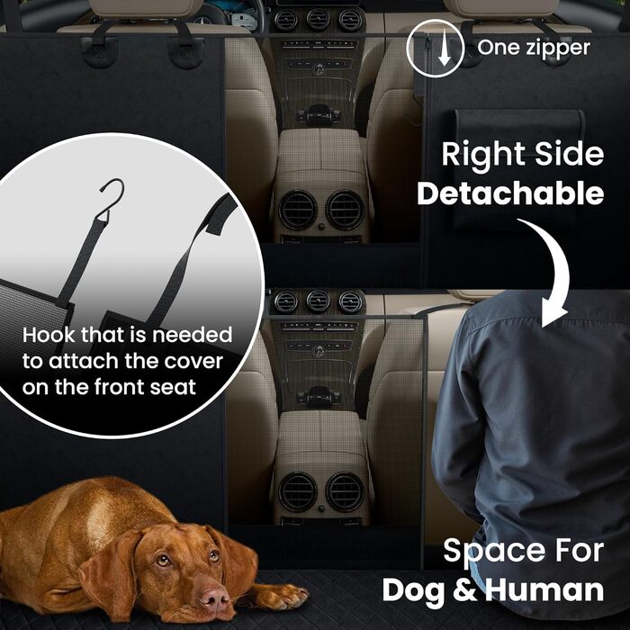 Захисний килимок для собак у машину: заднє сидіння, багажник, переднє сидіння + поводок для собак | Водонепроникний, антиковзкий, можна прати | Захист для багажника, сидіння автомобіля від собак | М'який, чорний, преміум-якість