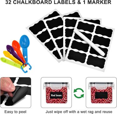 12 контейнерів для зберігання продуктів, герметичні, BPA-free, PP, з замком, 0.8л (Чорний) + 32 етикетки та маркер