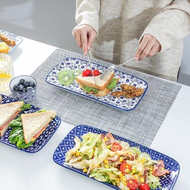 Набір керамічних сервірувальних тарілок Selamica, 4 шт., 24 x 14 x 2.5 см (Vintage Blue)