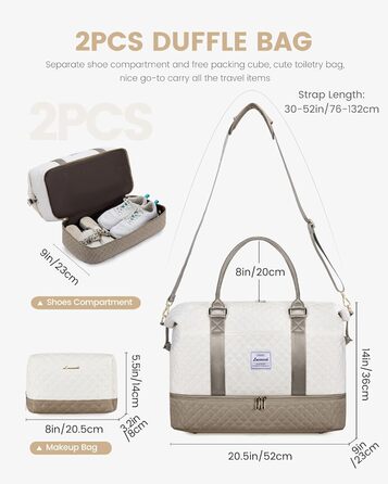 Спортивна сумка LOVEVOOK для жінок, велика ручна поклажа, 2 шт. (Бежевий, Хакі)