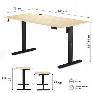 Електричний регульований стіл Sense7 Nojo, 140 x 70 x 118 см, чорний/сосна