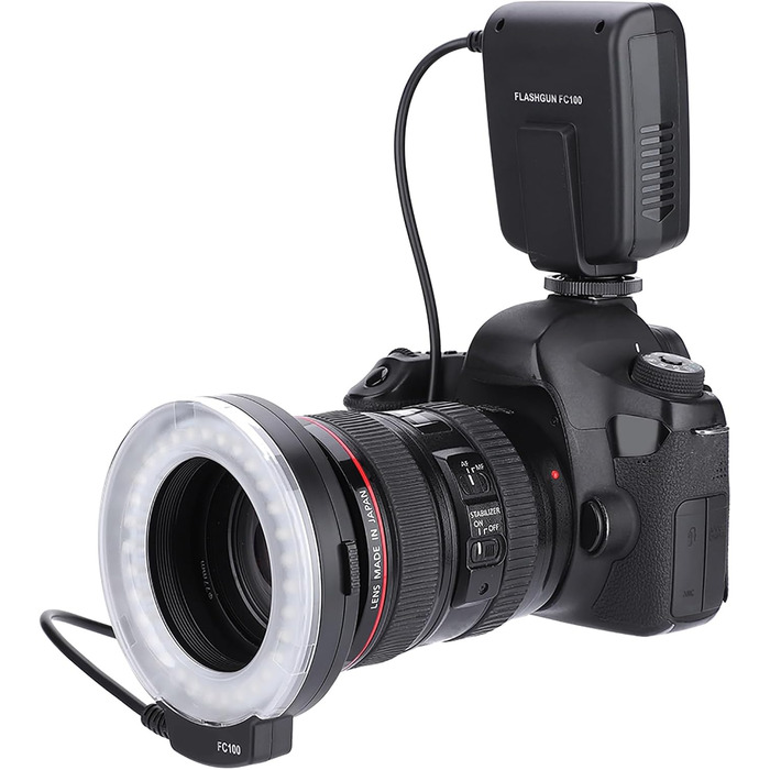 VBESTLIFE FC-100 LED-кільцеве світло для фотостудії, універсальне, 5000K, 7 рівнів регулювання, адаптери 40.5-77 мм