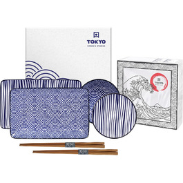 Набір для суші Tokyo Design Studio Nippon Blue (6 предметів), японський дизайн, порцеляна, блакитно-білий, з подарунковою упаковкою