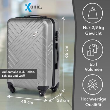 Валіза Xonic Design Reisekoffer з ABS-пластику, жорсткий корпус, 360° колеса, вбудований замок, L/XL, інтегровано-зелений/срібний колір