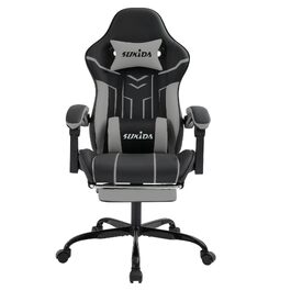 Ігрове крісло SUKIDA Ergonomic Gaming Chair з підставкою для ніг та підтримкою попереку, чорно-сіре