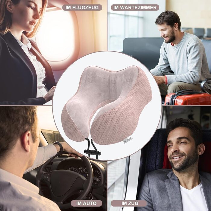 Подушка для шиї Estefanlo для подорожей: автомобіль, літак, офіс. Memory Foam, м'який велюровий чохол (рожевий)
