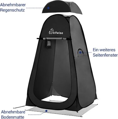WofWise Portable Camping Shower Toilet Tent with UV Protection - Outdoor Privacy Shelter (Black, L)