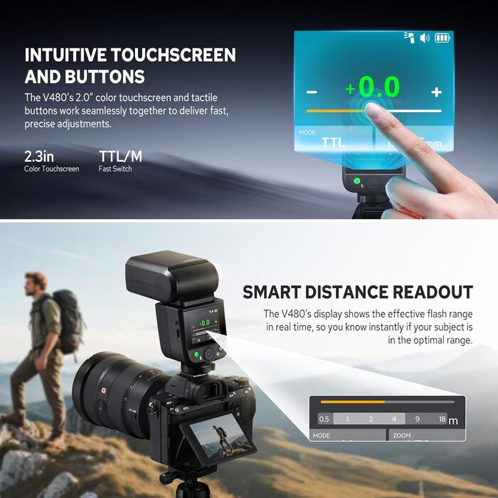 Спалах для камери Godox V480N TTL з сенсорним екраном, GN50, HSS 1/8000s, для Fujifilm