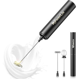 Електричний спінювач молока POWERLIX Pro 3-в-1: ручний, USB-C, 10 000 об/хв, для капучино, лате макіато, знімна насадка, чорний